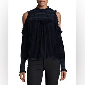 Joie Aneisha Velvet Cold-Shoulder Smocked Top in Midnight Sky Size XS